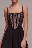 Black A Line Spaghetti Straps Corset High Low Formal Dress