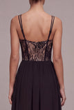 Black A Line Spaghetti Straps Corset High Low Formal Dress