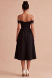 Black Off the Shoulder Keyhole Midi A Line Formal Dress