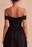 Black Off the Shoulder Keyhole Midi A Line Formal Dress