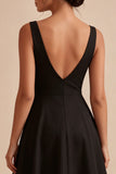 Black V-Neck Ruched A Line Midi Formal Dress