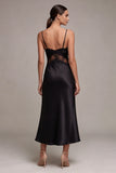 Black Mermaid Spaghetti Straps Midi Formal Dress with Lace