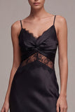 Black Mermaid Spaghetti Straps Midi Formal Dress with Lace