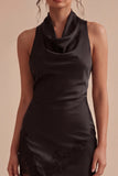 Backless Halter Midi Black Mermaid Formal Dress with Slit