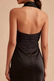 Backless Halter Midi Black Mermaid Formal Dress with Slit