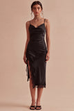 Black Bodycon Spaghetti Straps Midi Formal Dress with Slit