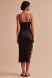 Black Bodycon Spaghetti Straps Midi Formal Dress with Slit