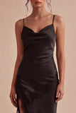 Black Bodycon Spaghetti Straps Midi Formal Dress with Slit