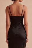 Black Bodycon Spaghetti Straps Midi Formal Dress with Slit