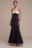 Black and White Spaghetti Straps Long Mermaid Formal Dress