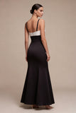 Black and White Spaghetti Straps Long Mermaid Formal Dress