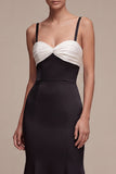 Black and White Spaghetti Straps Long Mermaid Formal Dress