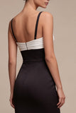 Black and White Spaghetti Straps Long Mermaid Formal Dress