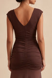 Brown V-Neck Ruched Long Mermaid Formal Dress