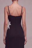Black Square Neck Floral Mermaid Long Formal Dress with Slit