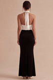 Black and White Halter Keyhole Backless Long Mermaid Formal Dress with Slit