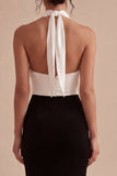 Black and White Halter Keyhole Backless Long Mermaid Formal Dress with Slit