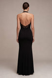 Black Halter Backless Mermaid Long Formal Dress with Lace