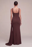 Brown Square Neck Long Mermaid Formal Dress with Side Cape
