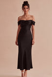 Black Off the Shoulder Mermaid Satin Long Formal Dress