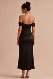 Black Off the Shoulder Mermaid Satin Long Formal Dress