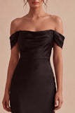 Black Off the Shoulder Mermaid Satin Long Formal Dress