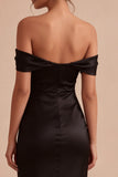 Black Off the Shoulder Mermaid Satin Long Formal Dress