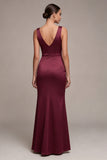 Burgundy Mermaid Corset Satin Formal Dress with Slit