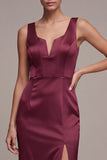 Burgundy Mermaid Corset Satin Formal Dress with Slit