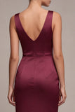 Burgundy Mermaid Corset Satin Formal Dress with Slit