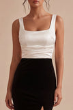 Mermaid Black and White Colorblock Square Neck Formal Dress with Slit