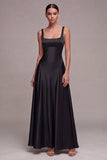 A Line Plum Square Neck Satin Formal Dress