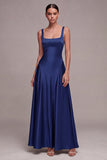 A Line Plum Square Neck Satin Formal Dress