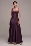 A Line Plum Square Neck Satin Formal Dress