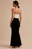 Mermaid Black and White Spaghetti Straps Formal Dress with Slit