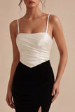 Mermaid Black and White Spaghetti Straps Formal Dress with Slit
