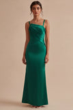 Dark Green Thick Straps Ruched Long Mermaid Formal Dress