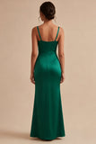 Dark Green Thick Straps Ruched Long Mermaid Formal Dress