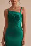 Dark Green Thick Straps Ruched Long Mermaid Formal Dress