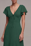 Dark Green V-Neck High Low A Line Formal Dress