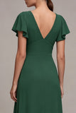 Dark Green V-Neck High Low A Line Formal Dress