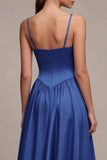 Royal Blue Spaghetti Straps Basque Waist A Line Long Formal Dress