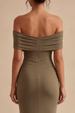 Khaki Off the Shoulder Mermaid Ruched Long Formal Dress