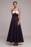 Black and White Spaghetti Straps Long A Line Formal Dress