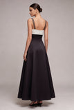 Black and White Spaghetti Straps Long A Line Formal Dress