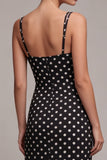 Black and White Mermaid Spaghetti Straps Midi Polka Dots Dress