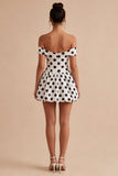 Off The Shoulder White Black Polka Dots A Line Graduation Dress