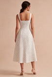 White and Black Thick Straps A Line Midi Polka Dots Dress