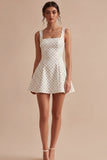 White Black Dots Square Neck A Line Graduation Dress