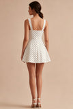 White Black Dots Square Neck A Line Graduation Dress